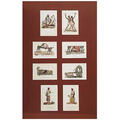 Sixteen miniature hand-coloured lithograph in Two Mounts
