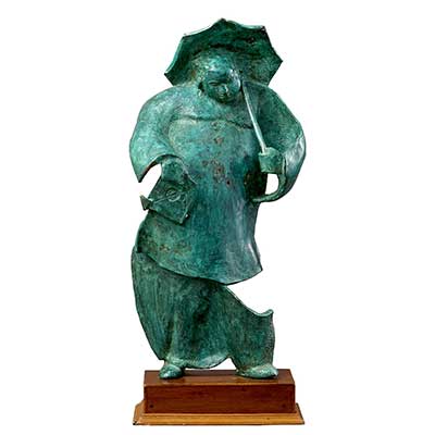 Bronze sculpture  'A Men with Umbrella and a Kite'