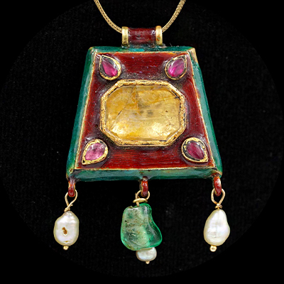 Yellow Sapphire, Rubies, Emerald and Pearl Beads Pendant
