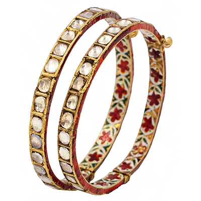 Gold, white sapphire and Enamel Bangle Pair