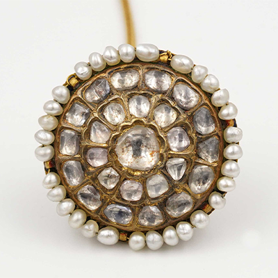 Gold, White Sapphire and Pearl Borla or Head Ornament