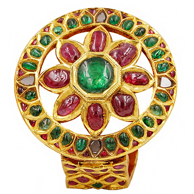 Gold Gents Braclate Jadau with Emerald & Rubies in Kundan Setting 