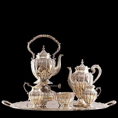 Silver Tea and Coffee Set With Burner underneath