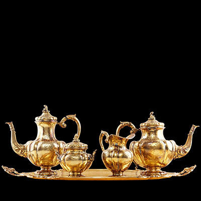 Gilded Silver Tea and Coffee Set with Gold Polish
