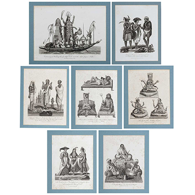 A group of seven 18th-century prints showing people and religions of India