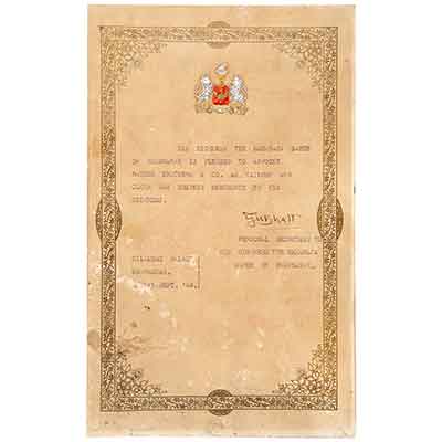Appointment Letter by Maharaja of Bhavnagar