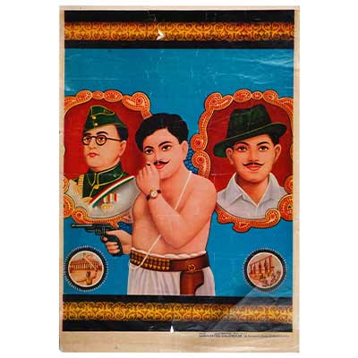 Chandra Shekhar Azad with Bhagat Singh and Subhas Chandra Bose