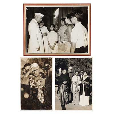 (i) Jawaharlal Nehru (ii) Jawahar Lal Nehru Garlanded (iii) Jawaharlal Nehru with a Group. 