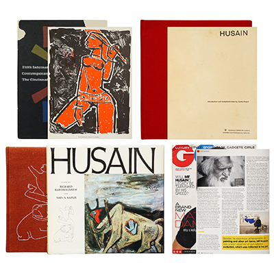 SET OF FOUR BOOKS (I) FIFTH INTERNATIONAL BIENNIAL OF CONTEMPORARY COLOR LITHOGRAPHY, CINCINNATI ART MUSEUM (II) HUSAIN INTRODUCTION AND ANALYTICAL NOTES BY GEETA KAPUR (III) HUSAIN (IV)  THE GQ MAGAZINE: Will MF HUSSAIN'S LEGACY BE TRANISHED BY HIS GREED