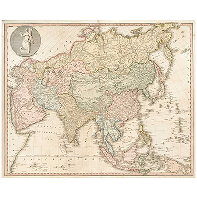 A LARGE COLOURED MAP OF ASIA