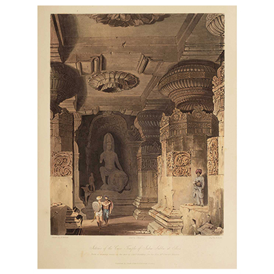 Interior of the Cave Temple of Indra Subha at Ellora