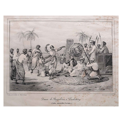 Dance de Bagaders a Pondichery (Indes Orientales, Carnate.) 